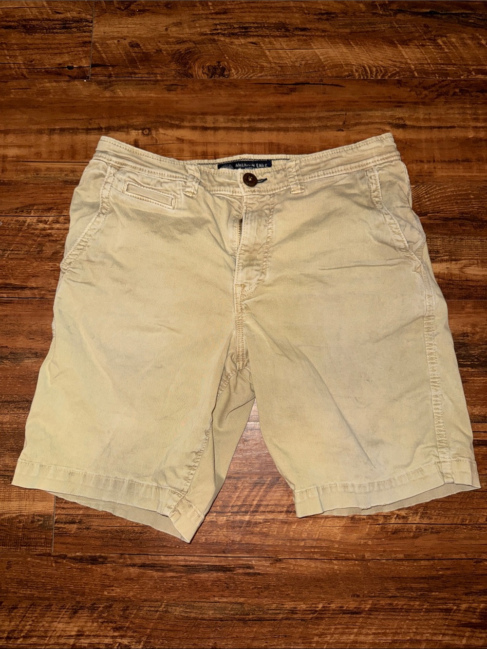 American Eagle Outfitters Men's Light Khaki Flat-Front Shorts